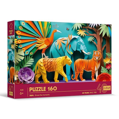 Trefl - Puzzle mit 3D-Effekt, Dschungel - Bunte Puzzles, 160 Elemente - 40 Jahre Trefl, Bunte Puzzles mit Tieren, für Kinder ab 6 Jahren von Trefl
