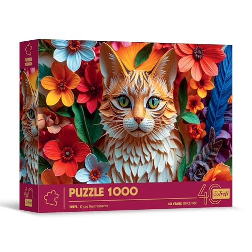 Trefl - Puzzle mit 3D-Effekt, Katze - 1000 Teile - 40 Jahre, Paper Art, Premium-Puzzle für Erwachsene und Kinder ab 14 Jahren von Trefl