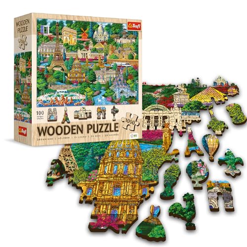 Trefl Puzzles France - 1000 Elemente, Holzhandwerk, unregelmäßige Formen, 100 französische Symbole & Denkmäler, modernes Premium-Puzzle zum Selbermachen für Erwachsene & Kinder ab 12 Jahren von Trefl