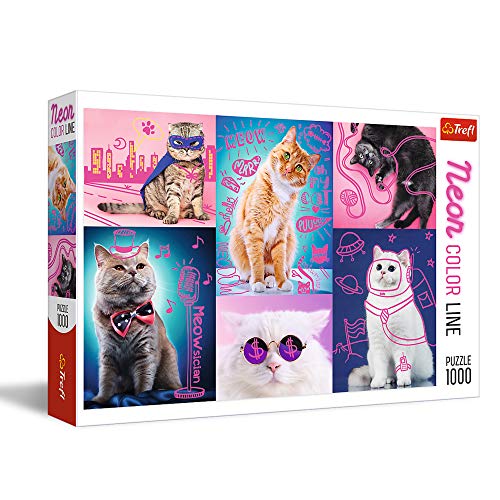 Trefl, Puzzle, Superkatzen, 1000 Teile, Neon Color Line, Premium Quality, für Erwachsene und Kinder ab 12 Jahren von Trefl