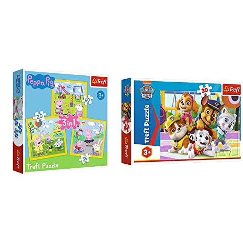 Trefl TR34849 Fröhlicher Tag Wutz, Peppa Pig 20 bis 50 Teilen, 3 Sets, ab 3 Jahren & 18286 30 Teile Puzzle PAW Patrol mit hochwertigem Druck für Kinder ab 5 Jahren, Mehrfarbig, Immer Pünktlich von Trefl