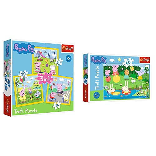 Trefl TR34849 Fröhlicher Tag Wutz, Peppa Pig 20 bis 50 Teilen, 3 Sets, für Kinder ab 3 Jahren Puzzlebox, Mehrfarbig &, Puzzle, Spielen im Sommer, Peppa Pig, 60 Teile, für Kinder ab 4 Jahren von Trefl