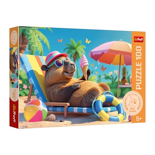 Trefl - The Treflik Family, Entspannung im Capybara-Stil – 100-teiliges Puzzle – Bunte Puzzles mit Tieren, kreative Unterhaltung, Spaß für Kinder ab 5 Jahren von Trefl