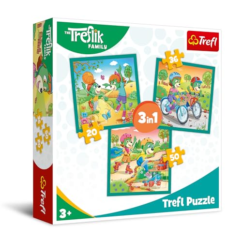 Trefl - The Treflik Family, Lernen Sie Trefliks kennen - Puzzle 3in1, 3 Spiele, von 20 bis 50 Elemente - Buntes Puzzle mit Helden der Fernsehserie, Unterhaltung für Kinder ab 3 Jahren von Trefl