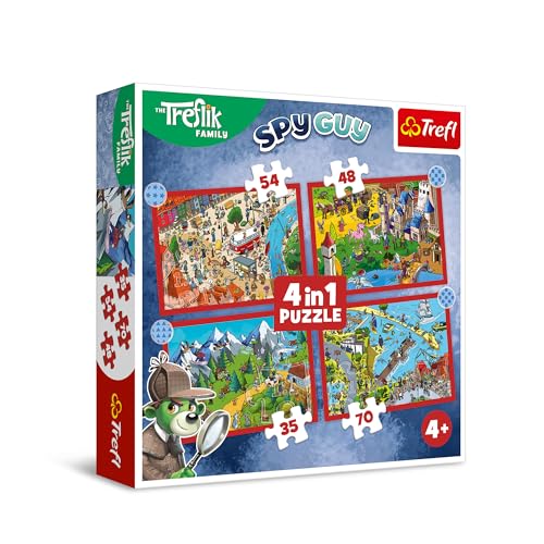 Trefl - The Treflik Family, Trefliks Reisen - 4-in-1 Puzzles, 4-Puzzle-Set, 35 bis 70 Teile - Verschiedene Schwierigkeitsgrade, für Kinder ab 4 Jahren von Trefl