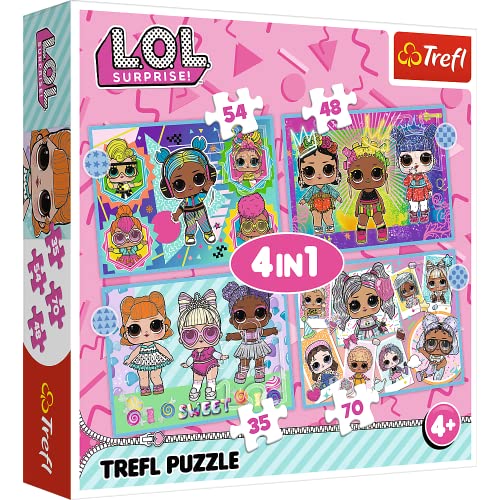 Tréfl - L.O.L. Surprise, Rencontrez les poupées - Puzzle 4en1, 4 puzzles, de 35 à 70 pièces - Puzzles pour les Petits fans de Poupées L.O.L., Divertissement, pour les Enfants à partir de 4 ans von Trefl