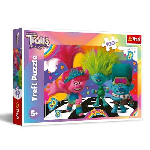 Trefl – Trolls Band Together, Lustige Trolle – Puzzle 100 Elemente – Buntes Puzzle mit Helden der Fernsehserie, Kreative Unterhaltung, Spiel für Kinder ab 5 Jahren von Trefl