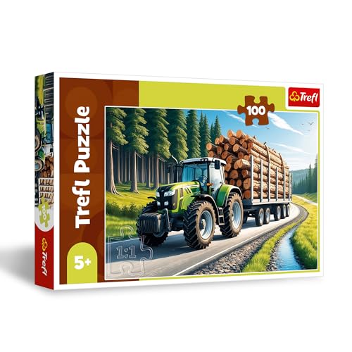 Trefl - Waldtraktor - Puzzle 100 Teile - Puzzle mit Fahrzeugen, kreative Unterhaltung, Spaß für Kinder ab 5 Jahren von Trefl