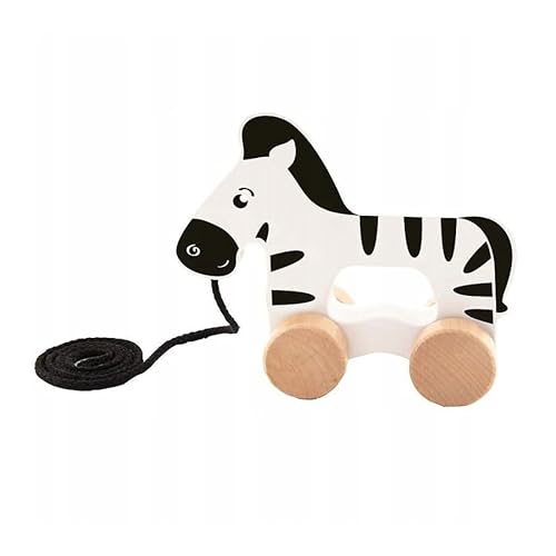 Trefl - Zena The Zebra, Wooden Toys - Holzspielzeug auf Rädern, Sicheres Zugschnur, Umweltfreundliches Naturholz, Sommerspielzeug für Kinder ab 12 Monaten von Trefl