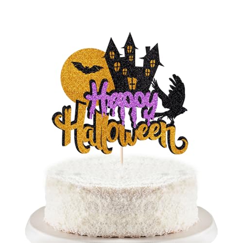 Trelsan Glitzernde Happy Halloween Kuchendekoration, Halloween-Geburtstagsdekorationen für Fledermaus-Themen, Geburtstagsparty-Zubehör, Halloween-Horror-gruselige Geburtstagsparty-Dekorationen Trelsan Glitzernde Happy Halloween Kuchendekoration, Halloween-Geburtstagsdekorationen für Fledermaus-Themen, Geburtstagsparty-Zubehör, Halloween-Horror-gruselige Geburtstagsparty-Dekorationen von Trelsan