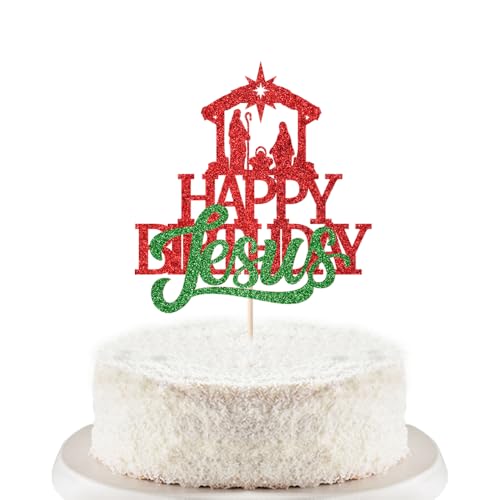 Trelsan Happy Birthday Jesus Cake Topper, Jesus Birthday, Good Friday Cake Decorations, Eve Xmas Party, Christmas Theme Birthday Party Selected Cake Decor Supplies, Christmas Religious Decorations von Trelsan