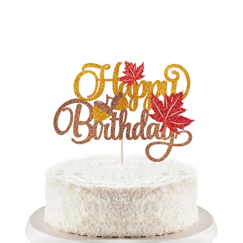 Trelsan Kürbis Happy Birthday Cake Topper, Happy Thanksgiving Kuchendekoration, Jungen Mädchen Glitzer Ahornblatt Kürbis Herbst Thema Kuchen Picks für Thanksgiving Day Thema Geburtstag Party Trelsan Kürbis Happy Birthday Cake Topper, Happy Thanksgiving Kuchendekoration, Jungen Mädchen Glitzer Ahornblatt Kürbis Herbst Thema Kuchen Picks für Thanksgiving Day Thema Geburtstag Party von Trelsan