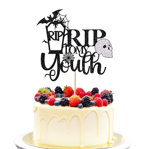 Trelsan Rip To My Youth Kuchendekoration, Death to My Youth/Here Lies Your Youth, Death to My 20., 30., 40., 50. Geburtstag, Party-Dekoration, lustige Halloween-Geburtstagsparty-Dekoration Trelsan Rip To My Youth Kuchendekoration, Death to My Youth/Here Lies Your Youth, Death to My 20., 30., 40., 50. Geburtstag, Party-Dekoration, lustige Halloween-Geburtstagsparty-Dekoration von Trelsan