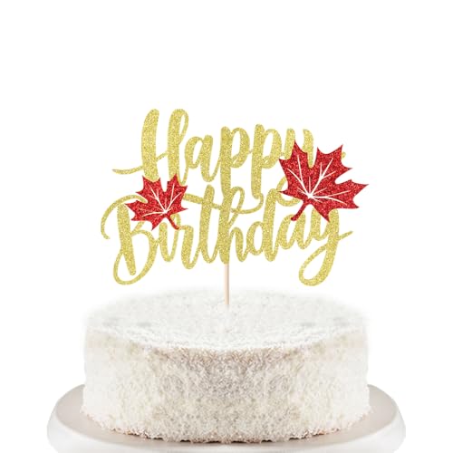 Trelsan Tortenaufsatz "Happy Birthday" mit Herbst-Ahorn-Motiv, Happy Thanksgiving Birthday Kuchendekorationen, glitzerndes Ahornblatt-Kürbis-Herbstthema, Kuchenpicker für Danksagungstag Trelsan Tortenaufsatz "Happy Birthday" mit Herbst-Ahorn-Motiv, Happy Thanksgiving Birthday Kuchendekorationen, glitzerndes Ahornblatt-Kürbis-Herbstthema, Kuchenpicker für Danksagungstag von Trelsan
