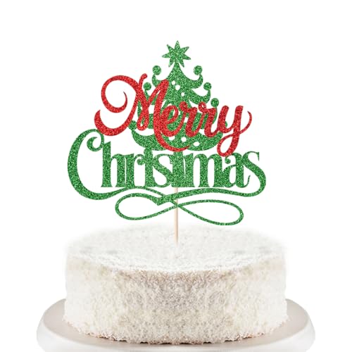 Trelsan Tortenaufsatz mit Aufschrift "Merry Christmas", rot und grün, glitzernd, für Weihnachten, Geburtstag, Kuchendekoration für Neujahrsparty, Weihnachtsfeiertag, Mottoparty, Kuchendekoration (grün Trelsan Tortenaufsatz mit Aufschrift "Merry Christmas", rot und grün, glitzernd, für Weihnachten, Geburtstag, Kuchendekoration für Neujahrsparty, Weihnachtsfeiertag, Mottoparty, Kuchendekoration (grün von Trelsan
