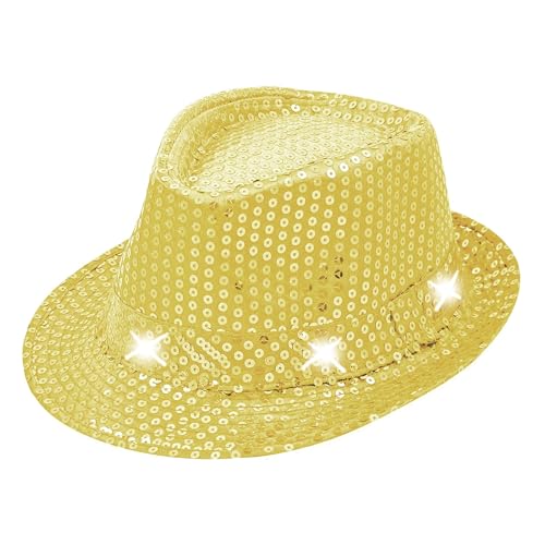TrendandStylez LED Pailletten Hut, gold, Glitzerhut für Damen und Herren, Glamour Accessoire, Kappe für Karneval, Silvester von TrendandStylez