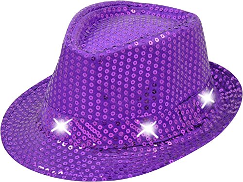 TrendandStylez LED Pailletten Hut, lila, Glitzerhut für Damen und Herren, Glamour Accessoire, Kappe für Karneval, Silvester von TrendandStylez