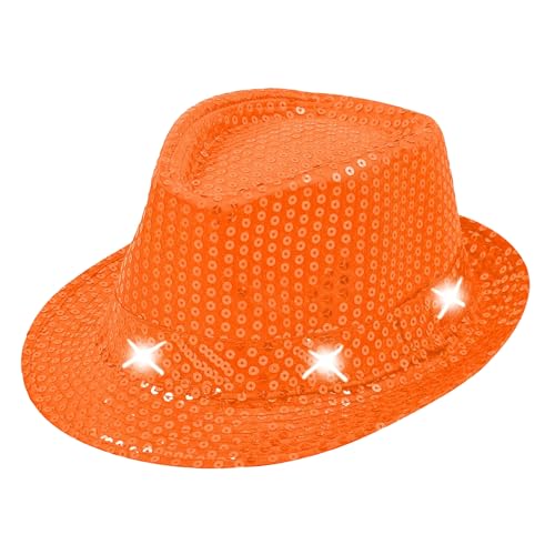 TrendandStylez LED Pailletten Hut, orange, Glitzerhut für Damen und Herren, Glamour Accessoire, Kappe für Karneval, Silvester von TrendandStylez