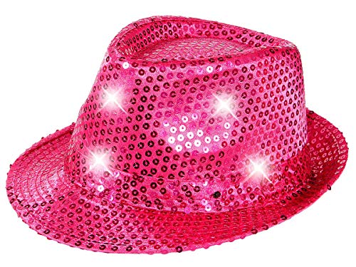 TrendandStylez LED Pailletten Hut, pink, Glitzerhut für Damen und Herren, Glamour Accessoire, Kappe für Karneval, Silvester von TrendandStylez