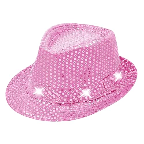 TrendandStylez LED Pailletten Hut, rosa, Glitzerhut für Damen und Herren, Glamour Accessoire, Kappe für Karneval, Silvester von TrendandStylez