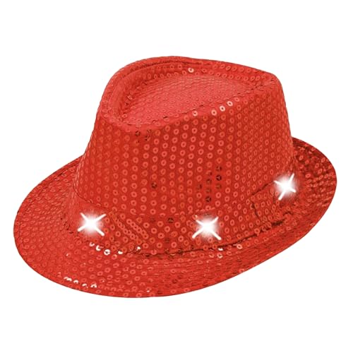 TrendandStylez LED Pailletten Hut, rot, Glitzerhut für Damen und Herren, Glamour Accessoire, Kappe für Karneval, Silvester von TrendandStylez