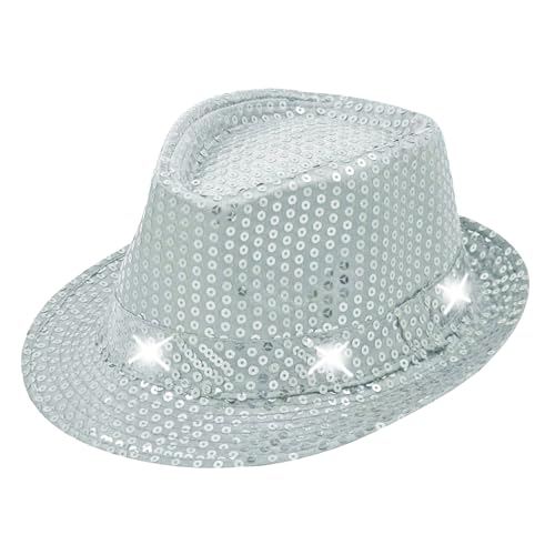 TrendandStylez LED Pailletten Hut, silber, Glitzerhut für Damen und Herren, Glamour Accessoire, Kappe für Karneval, Silvester von TrendandStylez