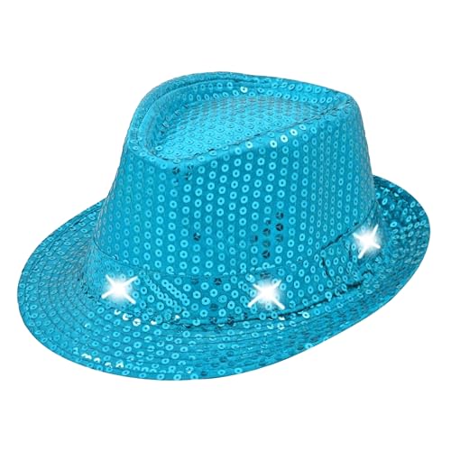 TrendandStylez LED Pailletten Hut, türkis, Glitzerhut für Damen und Herren, Glamour Accessoire, Kappe für Karneval, Silvester von TrendandStylez