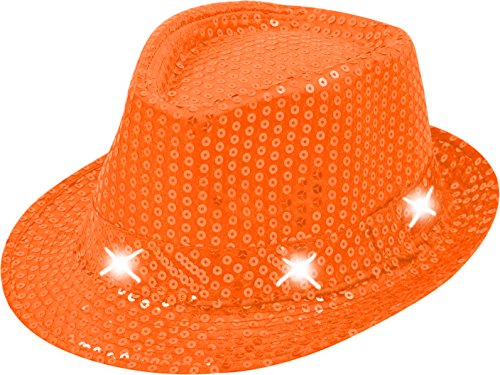 TrendandStylez LED Pailletten Hut Glitzer Kappe Sylvester Karneval Party 11 Farben (Orange) von TrendandStylez