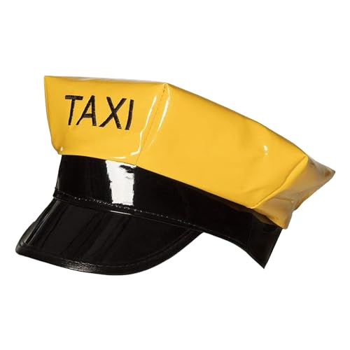 TrendandStylez Mütze Taxi gelb, Einheitsgröße, Lack-Optik Taxifahrermütze für Damen und Herren, für Kostümparty, JGA, Mottoparty, Karneval von TrendandStylez