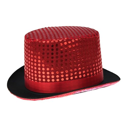 TrendandStylez Pailletten Zylinder Hut, rot, Glitzerhut für Damen und Herren, Glamour Accessoire, Top Hat für Karneval, Silvester von TrendandStylez