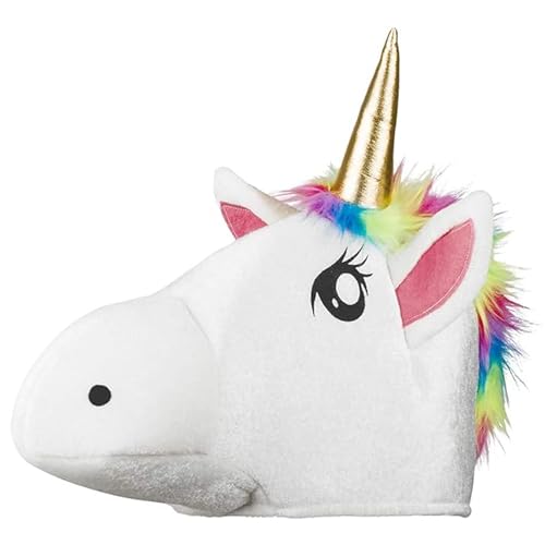 TrendandStylez Partyhut `Einhorn´, Plüschmütze in Größe 59, Unicorn mit goldenem Horn und Regenbogenmähne für JGA, Fasching, Karneval von TrendandStylez
