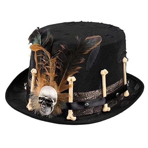TrendandStylez Zylinder Voodoo, schwarz, Hut mit glitzerndem Hutband, Totenkopf, Knochen und Federn für Mottoparty, Fasching, Karneval von TrendandStylez