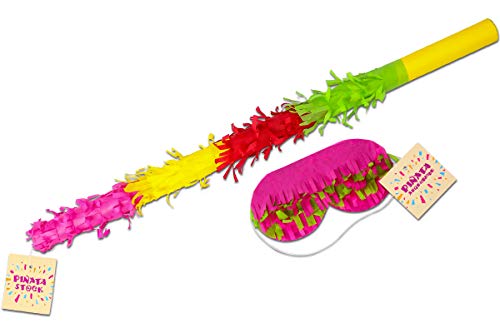 Pinata Zubehör Set, Pinata Stab + Augenmaske, Geburtstag Spiel Augenbinde für Kinder und Erwachsene Stab zum Zerschlagen von Trendario