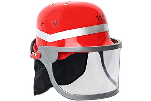 Trendario Feuerwehrhelm Für Kinder und Erwachsene, verstellbar mit Klappvisier & Nackentuch - Deutsche Ausführung in Rot - ideal für Karneval & Mottopartys Kostüm von Trendario