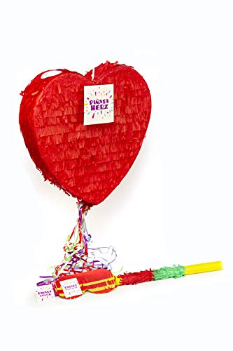 Trendario Herz Pinata Set, Pinjatta + Stab + Augenmaske, Ideal zum Befüllen mit Süßigkeiten und Geschenken - Piñata für Kindergeburtstag Spiel, Geschenkidee, Party, Hochzeit von Trendario