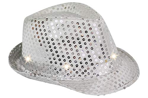 Trendario Pailletten Hut mit LED, Party Glitzerhut für Damen und Herren, Neon Partyhut (Silber) von Trendario