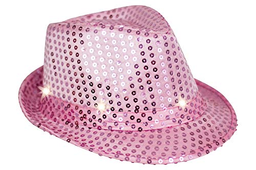 Trendario Pailletten Hut mit LED, Party Glitzerhut für Damen und Herren, Neon Partyhut (rosa) von Trendario