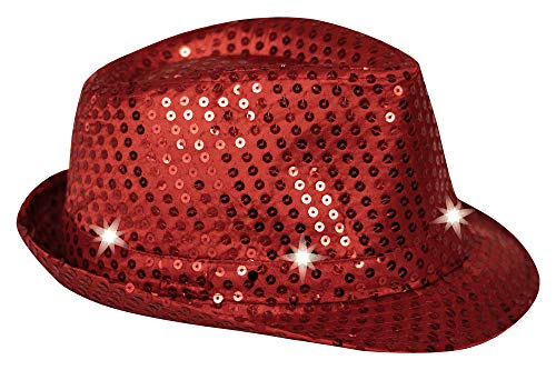 Trendario Pailletten Hut mit LED, Party Glitzerhut für Damen und Herren, Neon Partyhut (rot) von Trendario