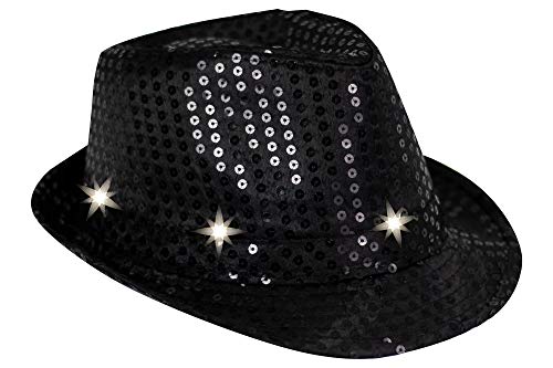 Trendario Pailletten Hut mit LED, Party Glitzerhut für Damen und Herren, Neon Partyhut (schwarz) von Trendario