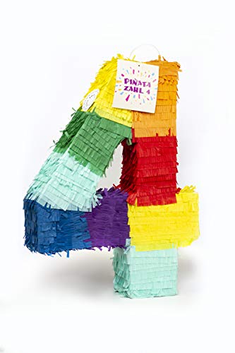 Trendario Pinata Zahl 4 - Mehrfarbig - ungefüllt - Ideal zum Befüllen mit Süßigkeiten und Geschenken - Piñata für Kindergeburtstag Spiel, Geschenkidee, Party, Hochzeit von Trendario