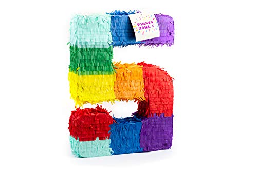 Trendario Pinata Zahl 5 - Mehrfarbig - ungefüllt - Ideal zum Befüllen mit Süßigkeiten und Geschenken - Piñata für Kindergeburtstag Spiel, Geschenkidee, Party, Hochzeit von Trendario