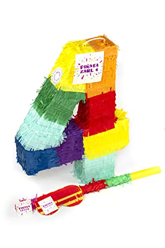 Trendario Zahl 4 Pinata Set, Pinjatta + Stab + Augenmaske, Ideal zum Befüllen mit Süßigkeiten und Geschenken - Piñata für Kindergeburtstag Spiel, Geschenkidee, Party, Hochzeit Trendario Zahl 4 Pinata Set, Pinjatta + Stab + Augenmaske, Ideal zum Befüllen mit Süßigkeiten und Geschenken - Piñata für Kindergeburtstag Spiel, Geschenkidee, Party, Hochzeit von Trendario