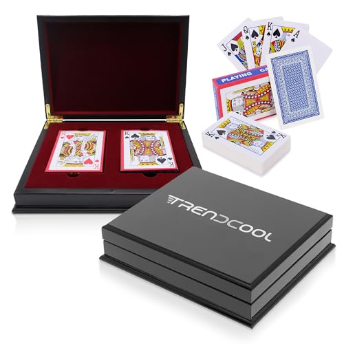 Trendcool Poker-Karten, Poker-Deck, Brettspiel mit Holzbox, wasserdichtes Poker-Kartenspiel (DOB + Box) von Trendcool
