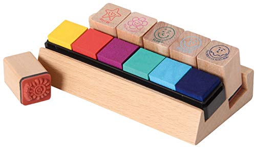 TRENDHAUS 928009 Stempel Set, 6 Lehrerstempel mit bunten Stempelkissen, Holzstempel für Kinder, Für Lehrer von TRENDHAUS