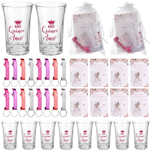 Tressify 25-teiliges Partygeschenk-Set mit Acryl-Schnapsgläsern, Flaschenöffner, Schlüsselanhänger, Dankeskarten und Organzabeuteln für Gäste von Tressify
