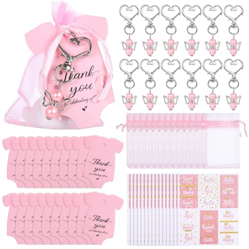 Tressify Engel-Schlüsselanhänger, Dankeskarten, Elefanten-Aufkleber und Organza-Beutel für Gastgeschenke und Geschenke, 50 Stück von Tressify
