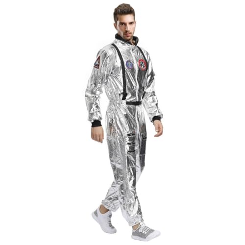 Tressify Weltraumanzug für Erwachsene, Unisex, Astronauten-Overall, Kostüm für Halloween, silberfarben, Größe XL, für Damen und Herren von Tressify
