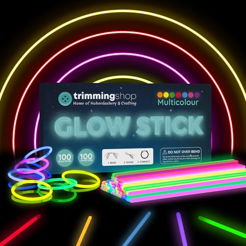 100 Stück 20,3 cm lange hochwertige Leuchtstäbe mit Steckverbindern für Neon-Ketten, Armbänder, Partygeschenke, Partytüten für Kinder – Zubehör 100 Stück 20,3 cm lange hochwertige Leuchtstäbe mit Steckverbindern für Neon-Ketten, Armbänder, Partygeschenke, Partytüten für Kinder – Zubehör von Trimming Shop