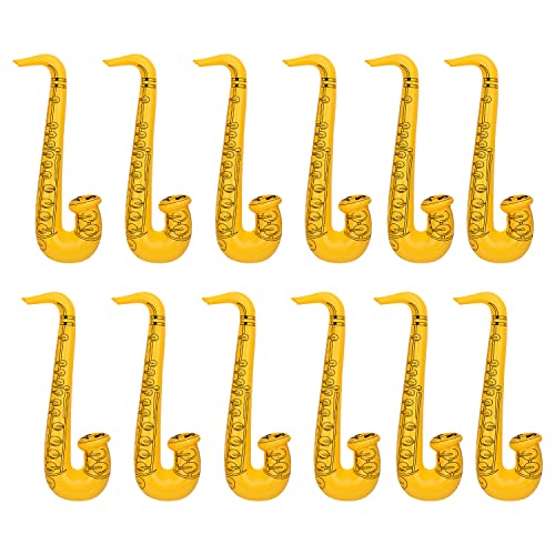 Trimming Shop Aufblasbares Saxophon, Musikinstrumente, Mikrofon, Party, Gefälligkeiten, Taschenfüller, Verkleidung, Party, Gelb, 12 Stück von Trimming Shop