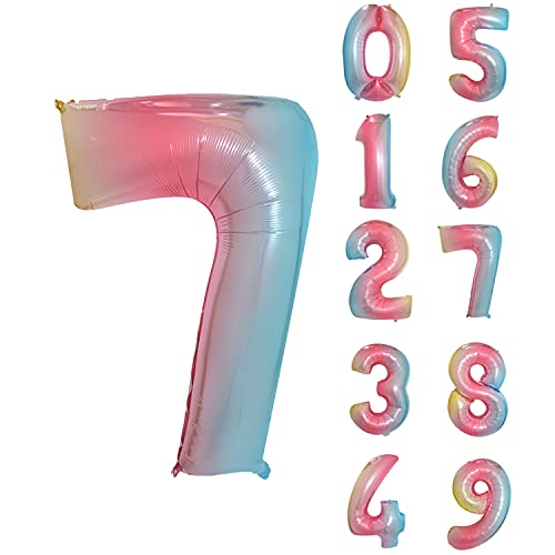 Trimming Shop Folienballon, 40,6 cm, klein, Regenbogenfarben, Zahl 7, wiederverwendbar, luftbefüllbar, Ziffern 0-9, Folienballons für Geburtstag, Hochzeit, Jubiläum, Feier, Party-Dekorationen von Trimming Shop